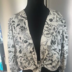 JAPNA Floral Tie-Front Blouse